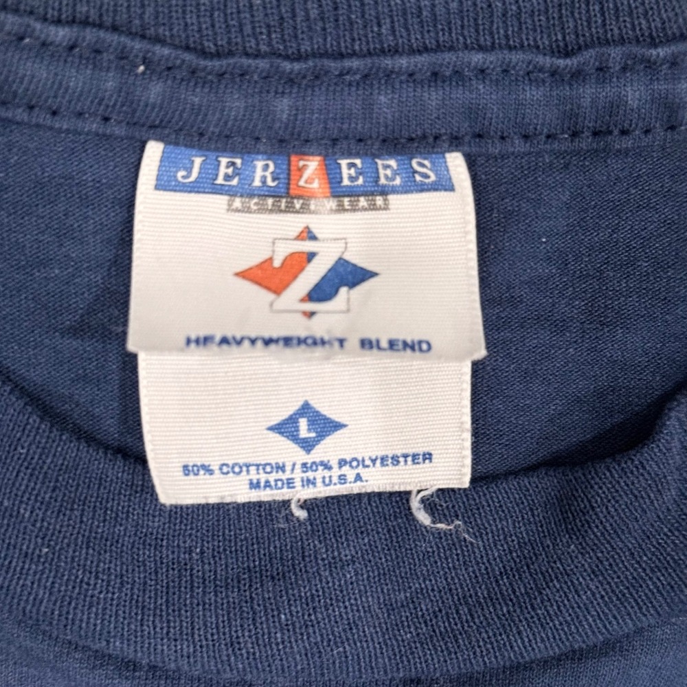 VTG Jerzees Heavyweight Blend T Shirt Blue Cotton Polyester Blend L Made in USA - Picture 5 of 6